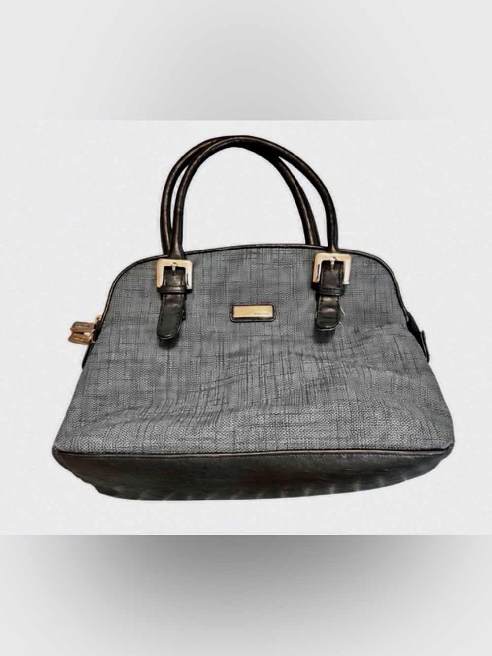Mondani New York Gray Textured Satchel Tote Handbag Zip Top Work Bag